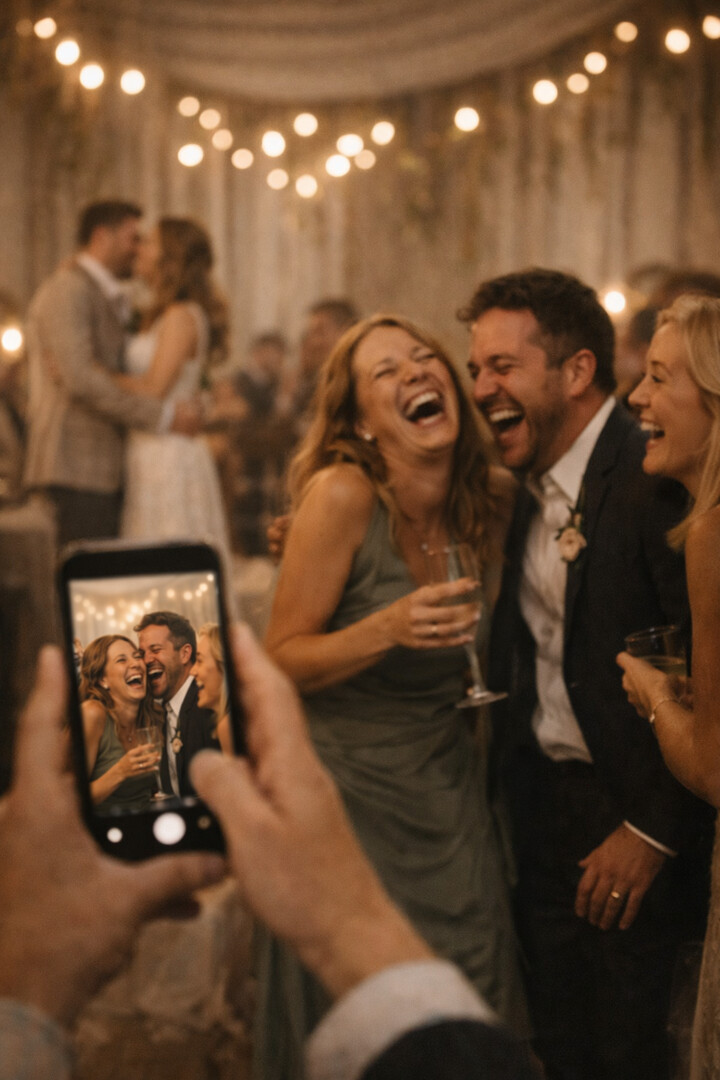 Moment spontané d'un mariage élégant